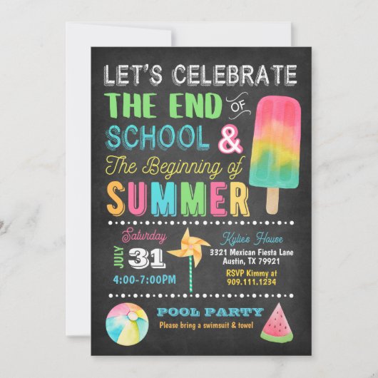 Einde-van-school Zomerfeest Uitnodiging (Voorkant)