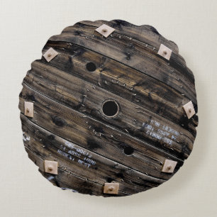 Einde van Wooden Industrial Wire Spool Rond Kussen