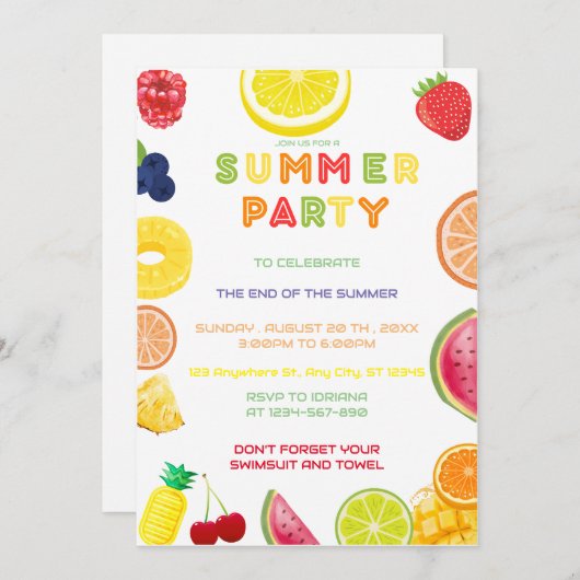 Einde van zomerpartij kaart (Voorkant / Achterkant)