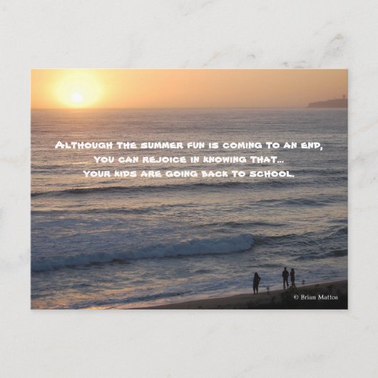Einde zomer en kinder terugkeer naar school briefkaart (Voorkant)