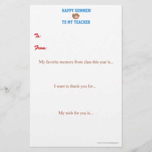 Eindejaars-brief van een leraar bedanken (Voorkant)