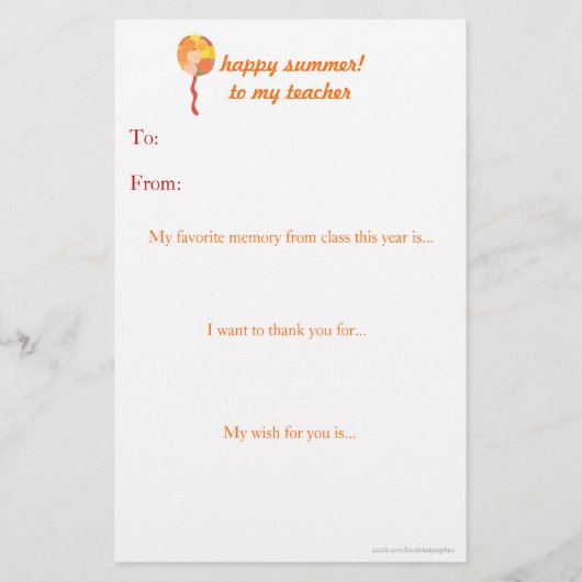 Eindejaars-briefje van dank aan de leraar (Voorkant)