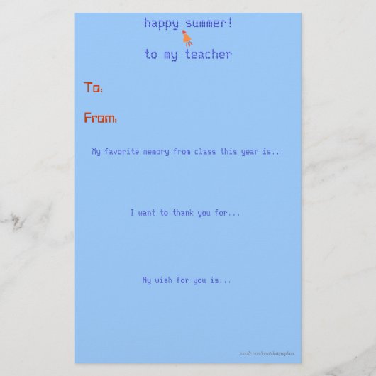 Eindejaars-briefje van dank van de leraar (Voorkant)