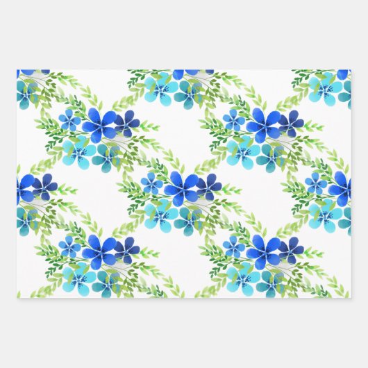 Eindelblauw vergeet me niet bloemen inpakpapier vel (Voorkant)
