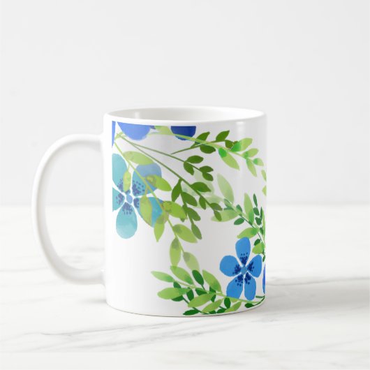 Eindelblauw vergeet me niet bloemen koffiemok (Links)