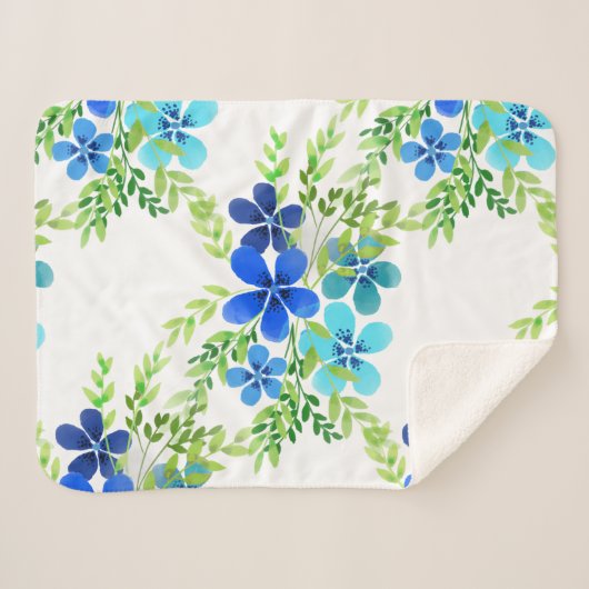 Eindelblauw vergeet me niet bloemen sherpa deken (Voorkant (horizontaal))