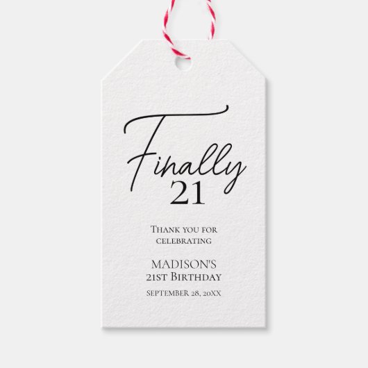 Eindelijk 21 Black & White 21e verjaardag Cadeaulabel (Voorkant)