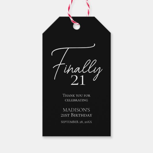 Eindelijk 21 Black & White 21e verjaardag Cadeaulabel (Voorkant)