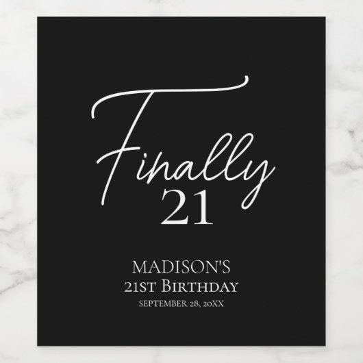 Eindelijk 21 Black & White 21e verjaardag Wijn Etiket (Enkel label)