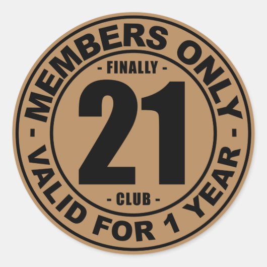 Eindelijk 21 club ronde sticker (Voorkant)