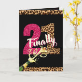 Eindelijk 21 Heet Roze Glitter Dierprint Foto Kaart (Gele Bloem)