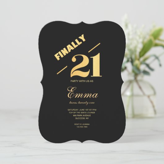 Eindelijk 21 verjaardagsfeestje kaart (Staand voorkant)