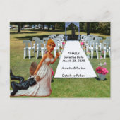 Eindelijk Bewaar de datum Grappig Interraciaal Paa Aankondigingskaart (Voorkant)