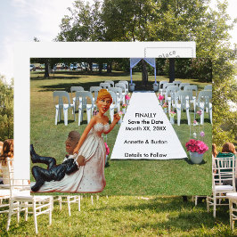 Eindelijk Bewaar de datum Grappig Interraciaal Paa Aankondigingskaart