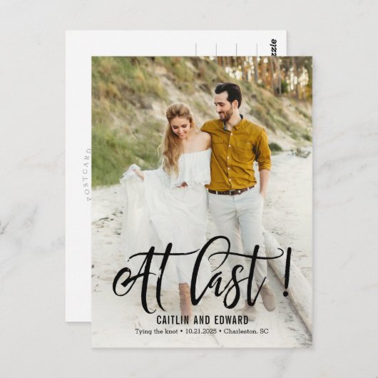 Eindelijk BEWERKBARE KLEUR De datum opslaan Briefkaart (Voorkant / Achterkant)