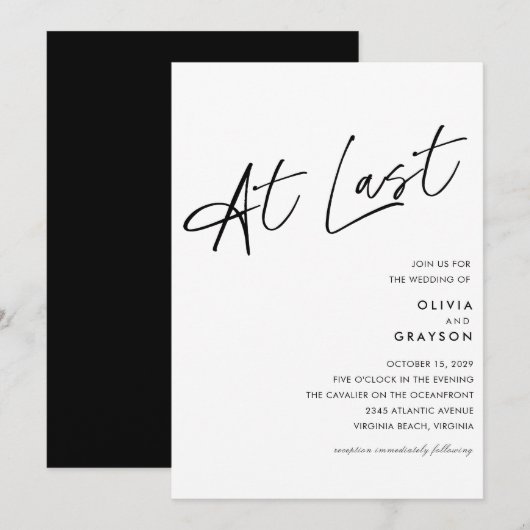 Eindelijk bewerkbare moderne minimalistische bruil kaart (Voorkant / Achterkant)