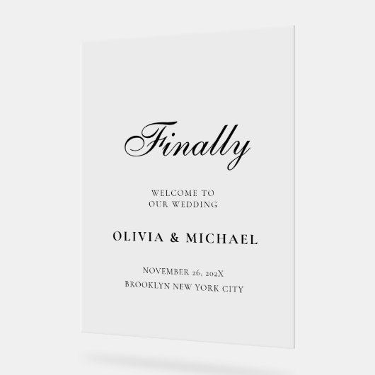 Eindelijk Black Script bruiloft welkom Acryl Bord (Hoek)