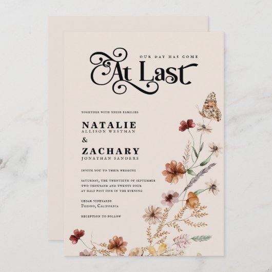 Eindelijk Boho Wildflower bruiloft Kaart (Voorkant / Achterkant)