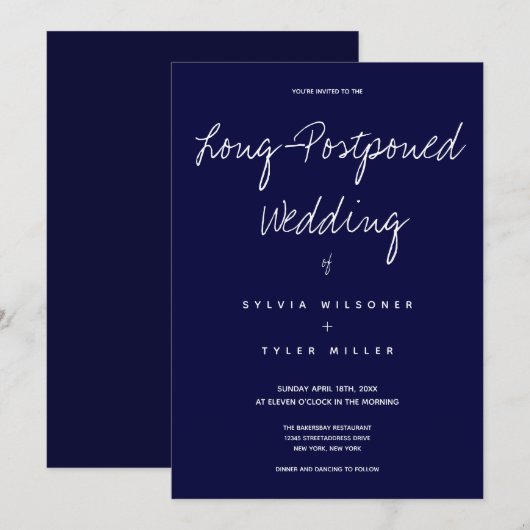 Eindelijk de donkere blauwe typografie van het huw (Voorkant / Achterkant)