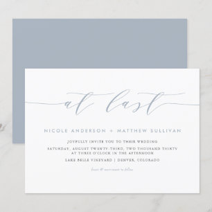 Eindelijk Dusty Blue Minimalist Script Wedding Kaart