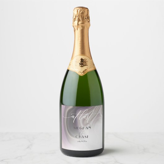 Eindelijk Dusty Plum Agate Abstract Sparkling Wijnetiket (Voorkant)