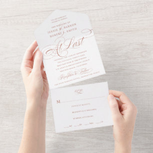 Eindelijk een Roos Gold Calligraphy bruiloft All In One Uitnodiging