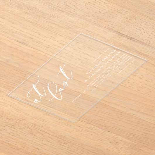 Eindelijk een witte moderne kalligrafie bruiloft acryl uitnodigingen (Laagn)