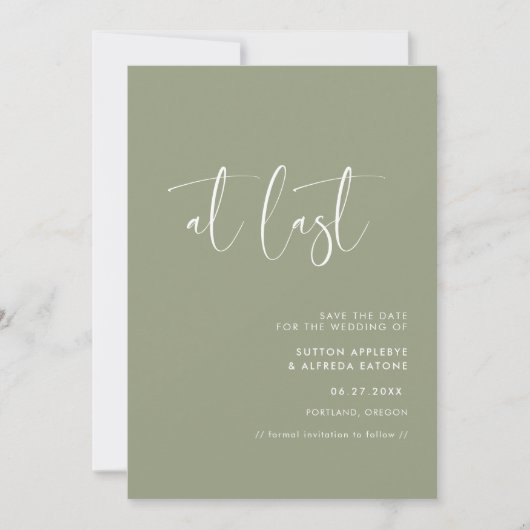 Eindelijk elegant en modern groen save the date (Voorkant)