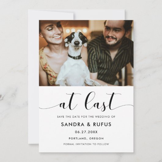 Eindelijk Elegant zwart-witte foto Save The Date (Voorkant)