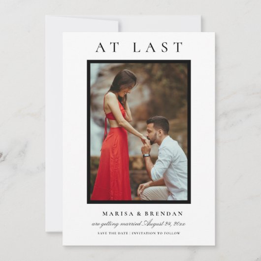 Eindelijk Elegante zwart-wit foto Save The Date (Voorkant)