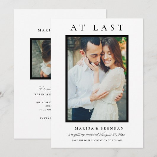 Eindelijk Elegante zwart-wit foto Save The Date (Voorkant / Achterkant)