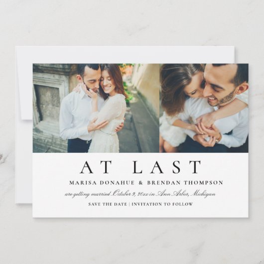 Eindelijk Elegante zwart-wit trouwfoto Save The Date (Voorkant)