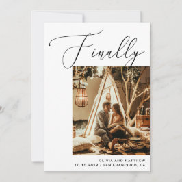 Eindelijk Elegante Zwarte en Witte Foto Bruiloft Save The Date