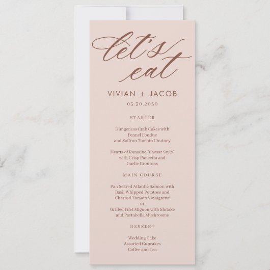 Eindelijk eten we bruiloft menu Kaart (Voorkant)