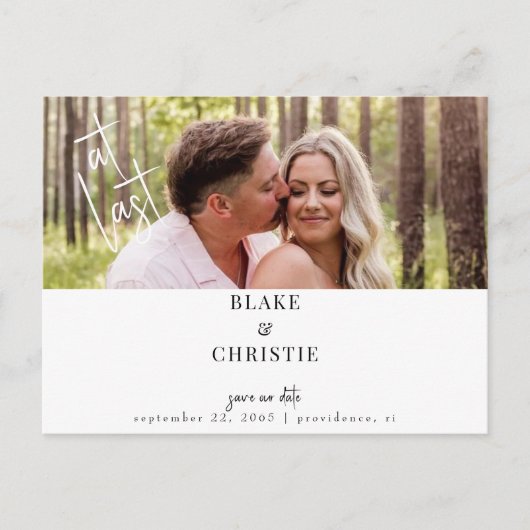 Eindelijk foto bruiloft Bewaar de datum Briefkaart (Voorkant)