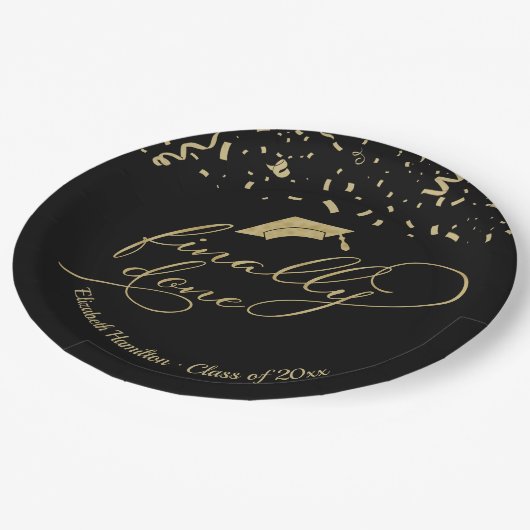 Eindelijk gedaan gouden kalligrafie afstudeerfeest papieren bordje (Gekanteld)