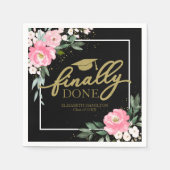 Eindelijk gedaan Hot Pink Floral Graduation Party Servet (Voorkant)