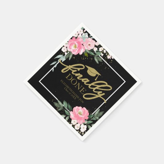 Eindelijk gedaan Hot Pink Floral Graduation Party Servet (Hoek)