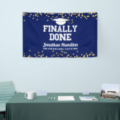 Eindelijk gedaan Navy Blue Graduation Party Spandoek (Beurs)