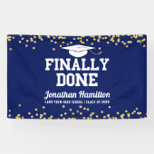 Eindelijk gedaan Navy Blue Graduation Party Spandoek (Horizontaal)