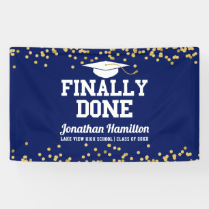 Eindelijk gedaan Navy Blue Graduation Party Spandoek