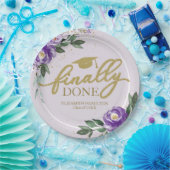 Eindelijk gedaan Paarse Bloemen Graduation Party Papieren Bordje (Feest)