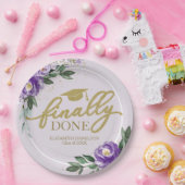 Eindelijk gedaan Paarse Bloemen Graduation Party Papieren Bordje (Feest)