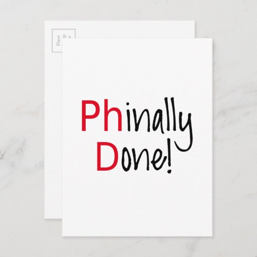 Eindelijk gedaan, PhD afstuderen, afstuderen cadea Aankondigingskaart (Voorkant / Achterkant)