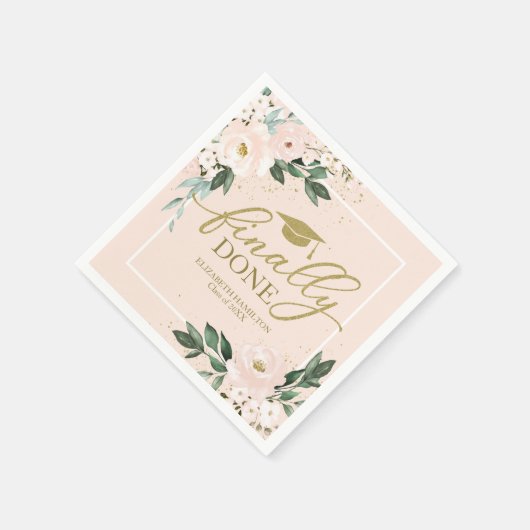 Eindelijk gedaan Pink Blush Floral Graduation Part Servet (Hoek)