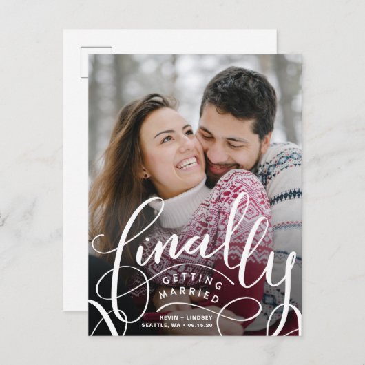 Eindelijk Gehuwd worden Opslaan Briefkaart Datum (Voorkant / Achterkant)