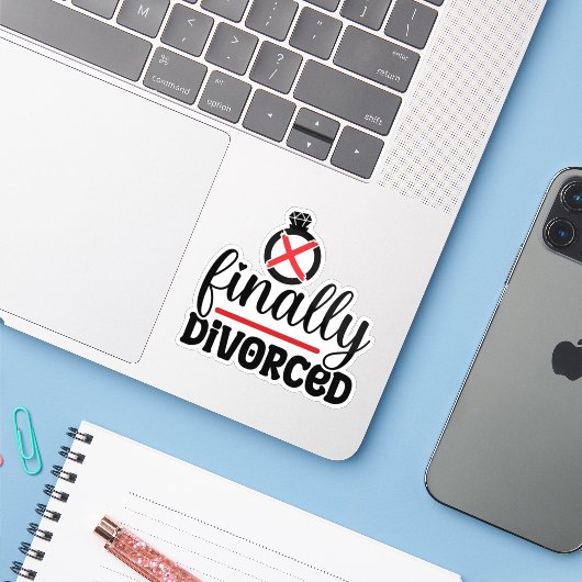 Eindelijk Gescheiden Grappig | Scheiding Humor Sticker (Laptop met iPhone)