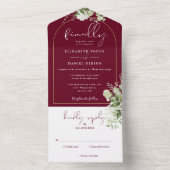 Eindelijk Gold Arch Burgundy Greenery Wedding All In One Uitnodiging (Binnen)