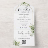 Eindelijk Gold Arch Greenery Floral QR Code Weduws All In One Uitnodiging (Binnen)