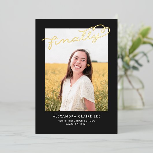 Eindelijk Gold Foil op aankondiging zwart Afstuder (Staand Voorkant)